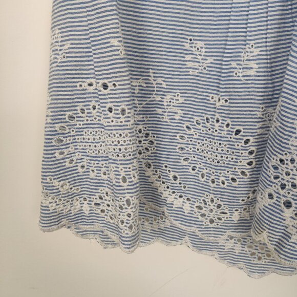 Style & Co Women's Boho Tunic Dress Blue White Striped Size Medium Eyelet Floral - Picture 2 of 8